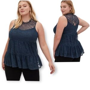 Torrid lace mock neck shirred hem sleeveless top size 3x.